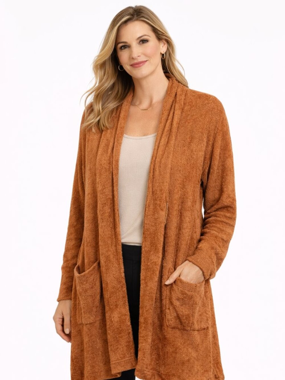 Barefoot Dreams Sweater Women's‎ 3X Cozy chic Lite Cardigan Soft Orange Brown